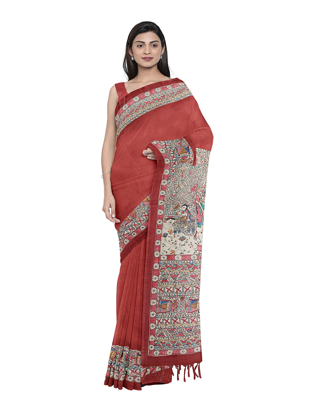 Handpainted Madhubani Saree on Tussar Munga Silk – “Doli ka Haar”